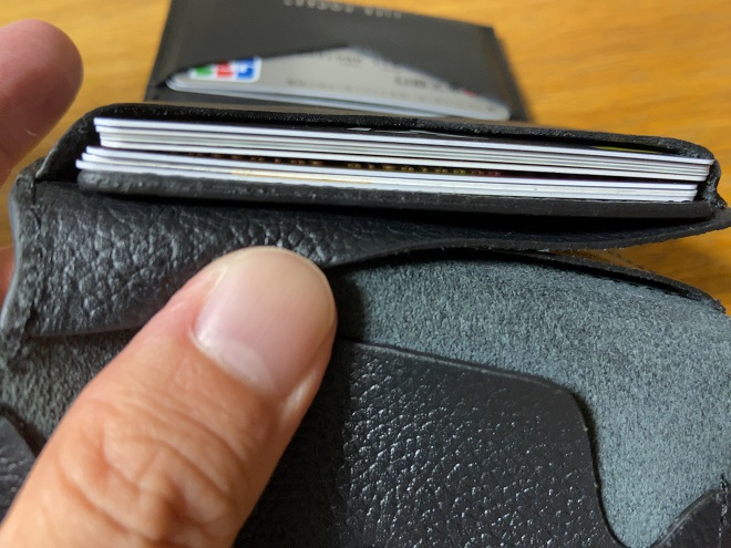 ライフポケット財布のカード収納部でマチが深いところにカード7枚とSDカード収納部を一緒に入れた画像
